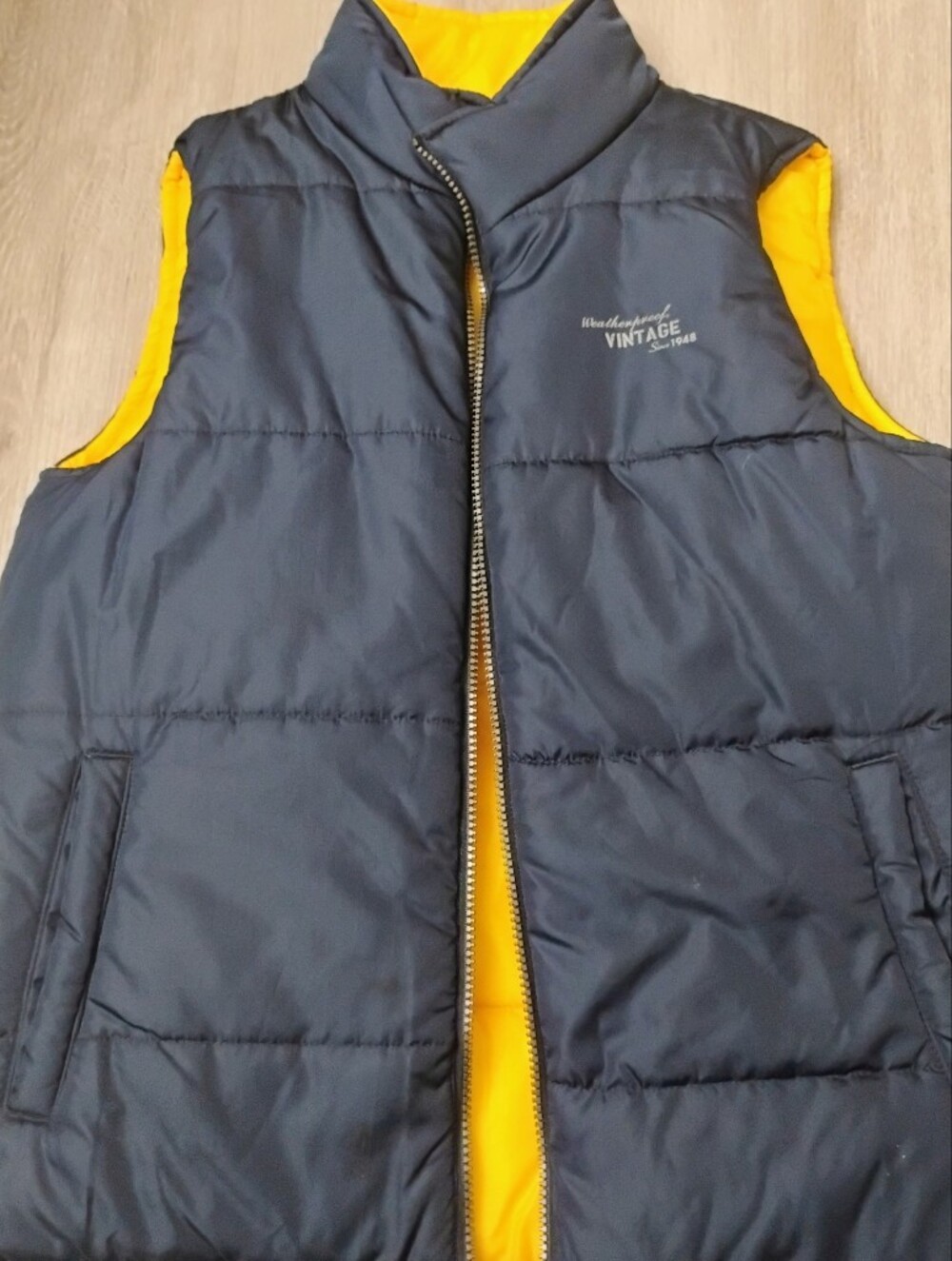 Reversible Puffer Vest – Yellow & Navy "Weatherproof Vintage" Style. 14-16y